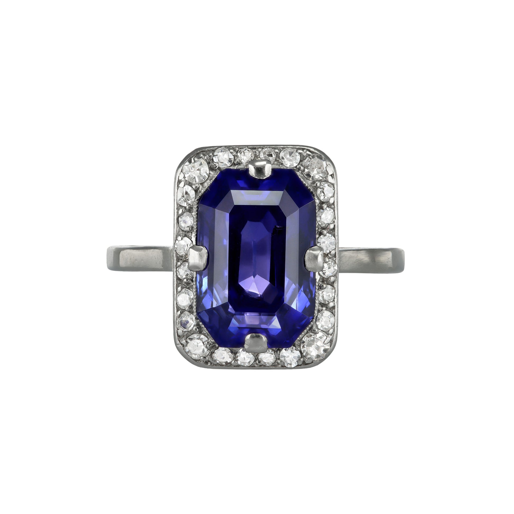 Art Deco Platinum Sapphire & Diamond Ring front