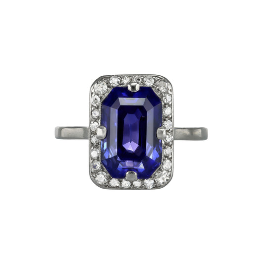Art Deco Platinum Sapphire & Diamond Ring front