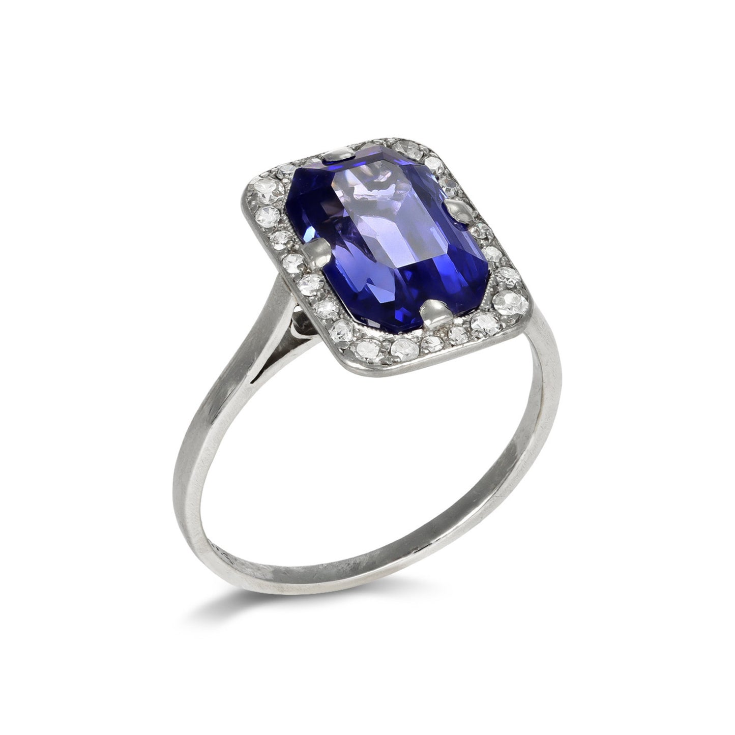 Art Deco Platinum Sapphire & Diamond Ring side