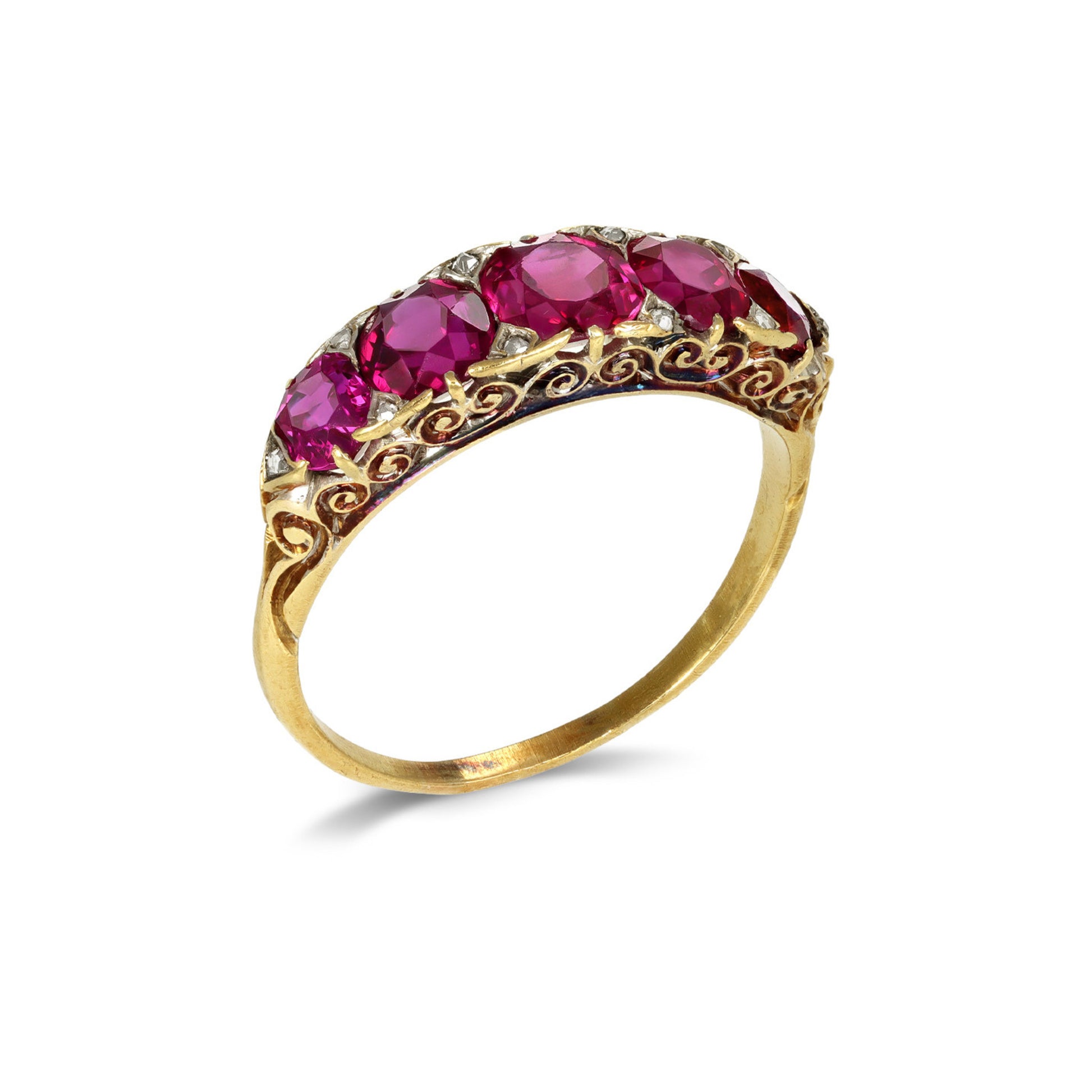 Victorian Silver & 18KT Yellow Gold Ruby & Diamond Ring profile