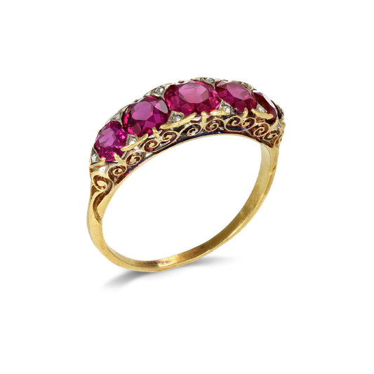 Victorian Silver & 18KT Yellow Gold Ruby & Diamond Ring profile