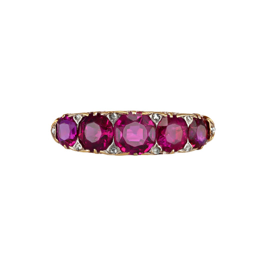 Victorian Silver & 18KT Yellow Gold Ruby & Diamond Ring front
