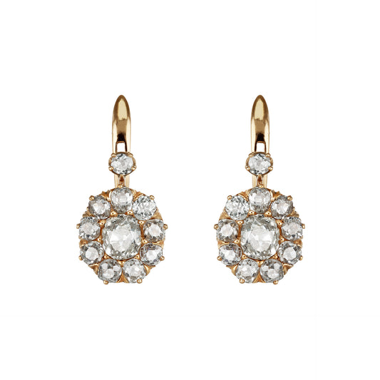 Victorian 18KT Rose Gold Diamond Earrings front