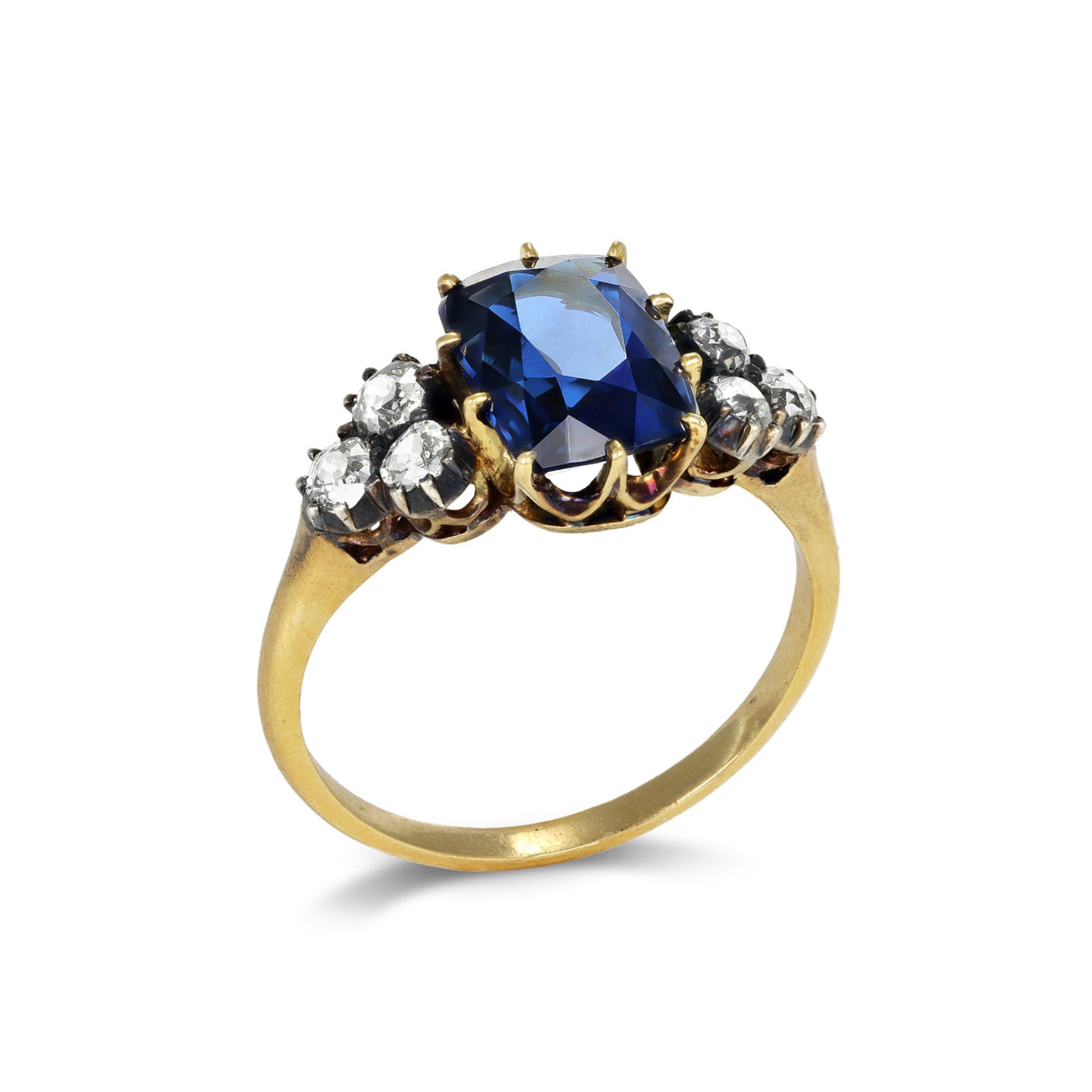 Victorian Silver & 18KT Yellow Gold Sapphire & Diamond Ring profile