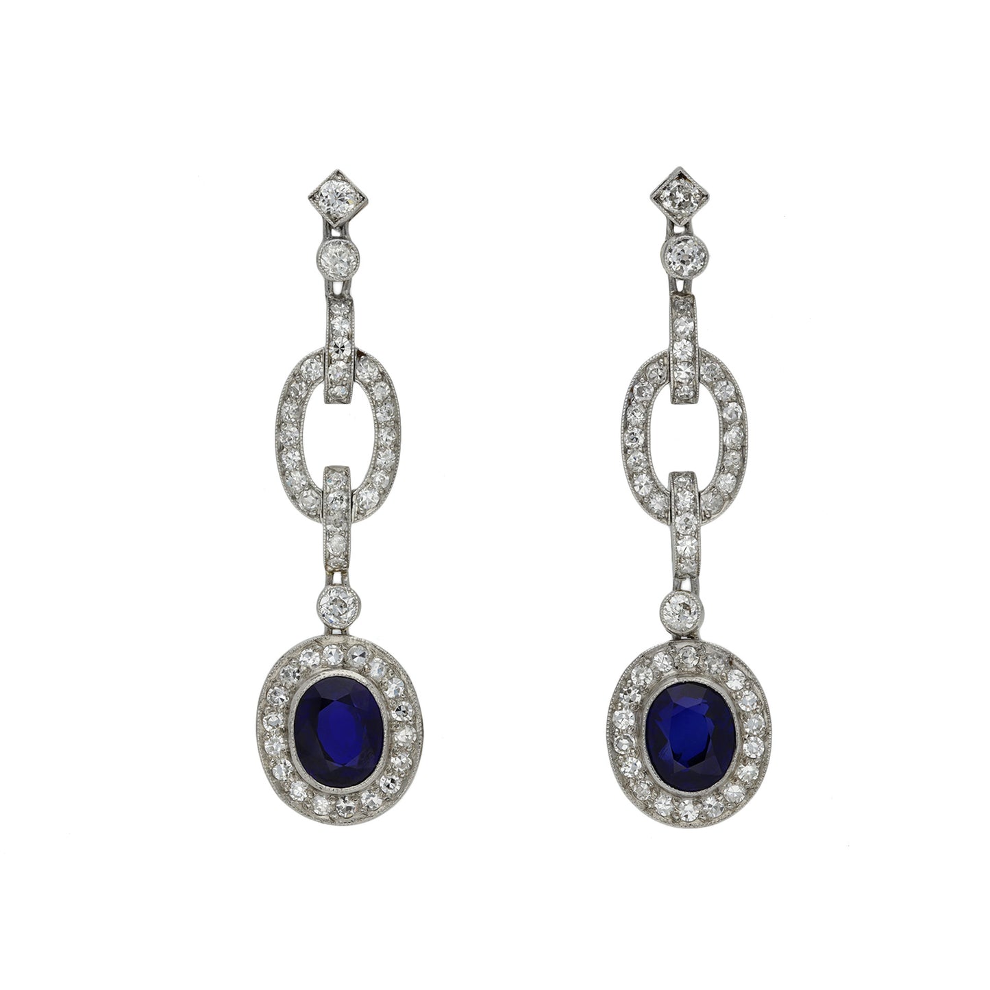 Art Deco Platinum Sapphire & Diamond Earrings front