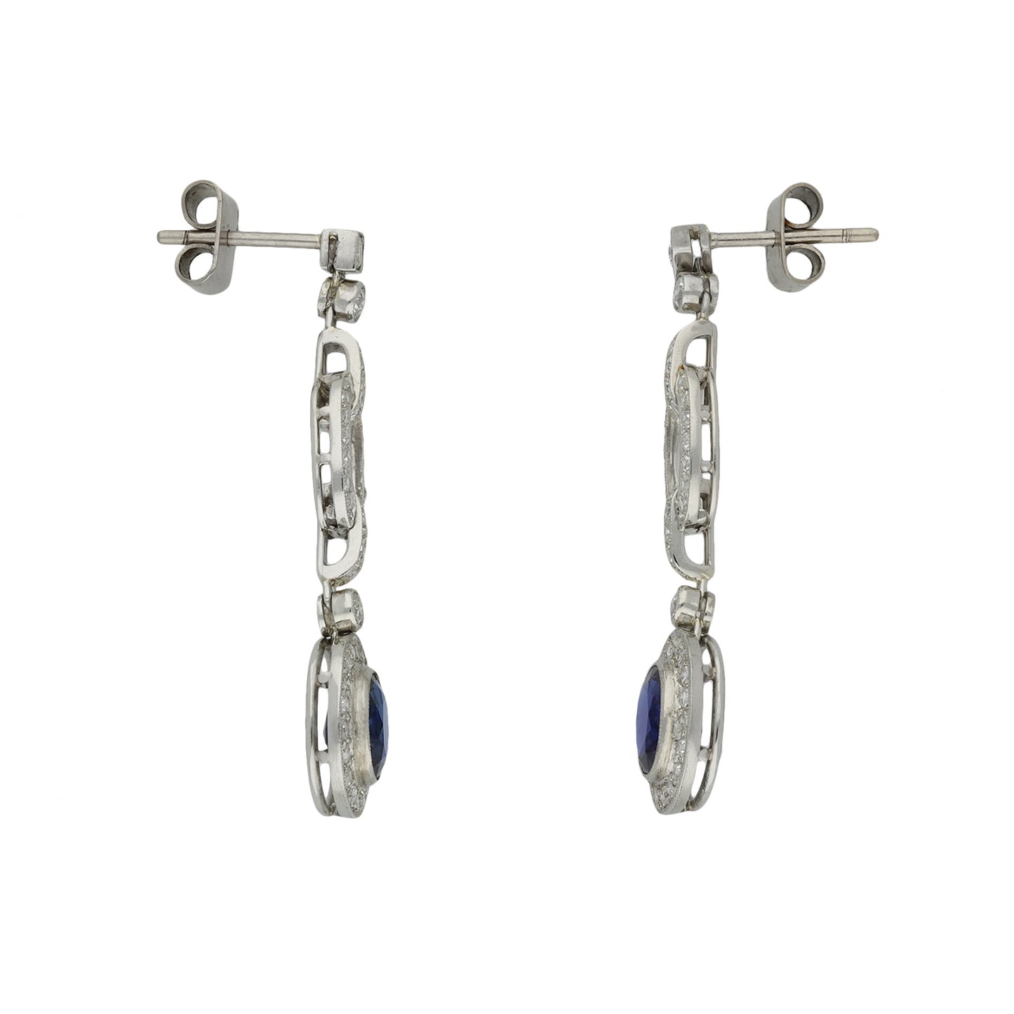 Art Deco Platinum Sapphire & Diamond Earrings side