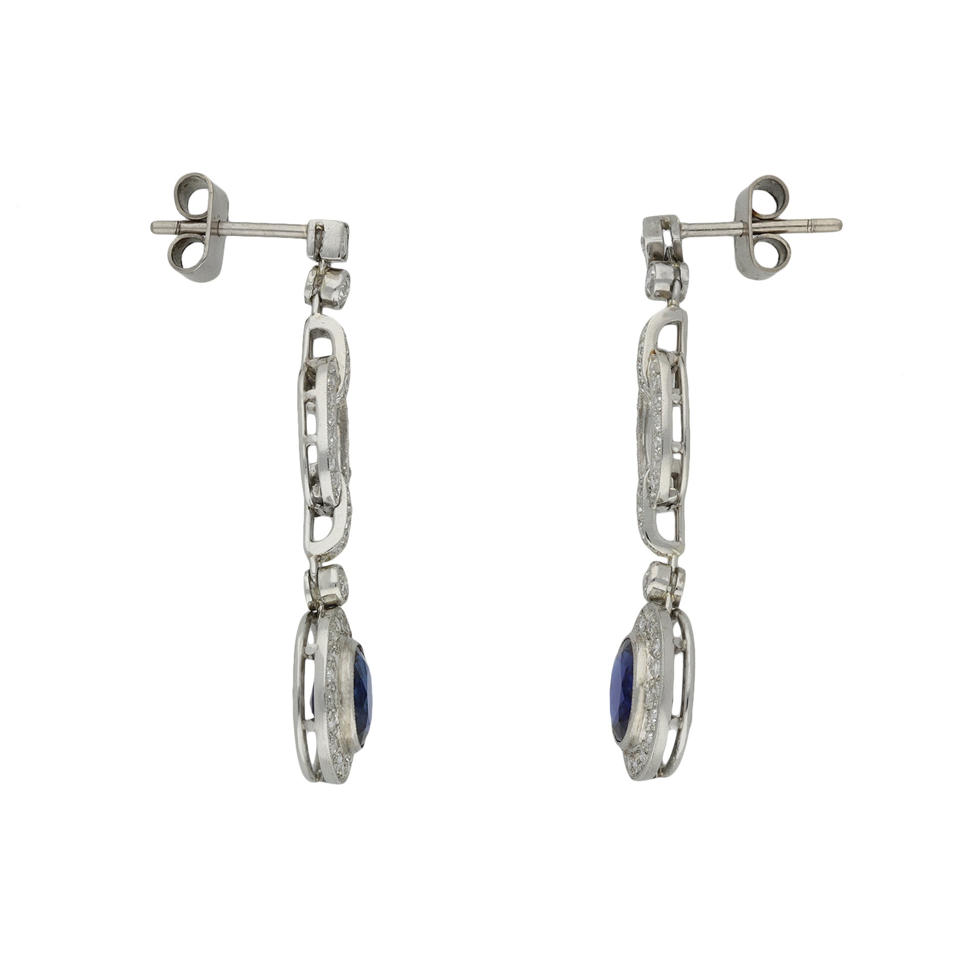 Art Deco Platinum Sapphire & Diamond Earrings side