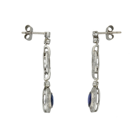 Art Deco Platinum Sapphire & Diamond Earrings side
