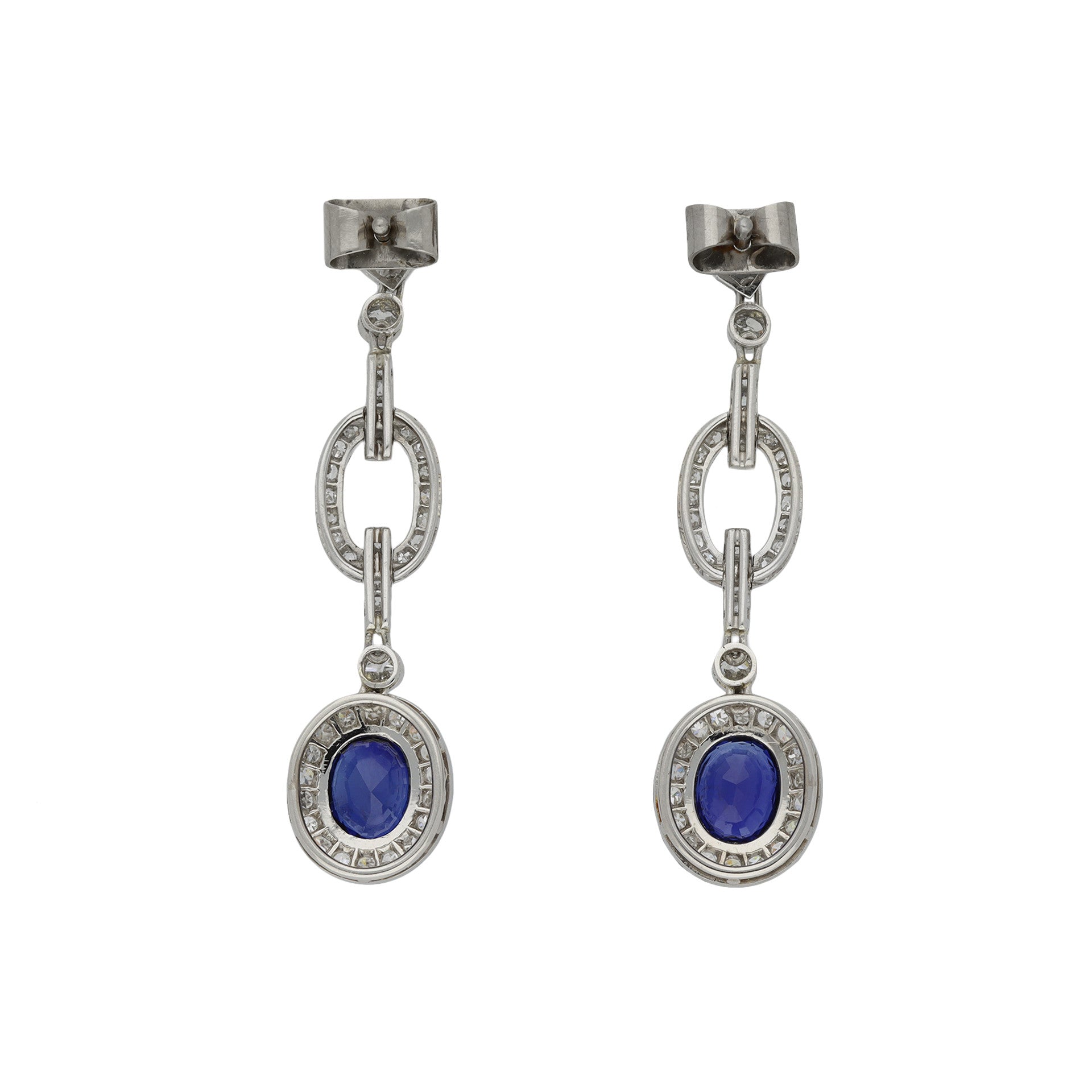 Art Deco Platinum Sapphire & Diamond Earrings back