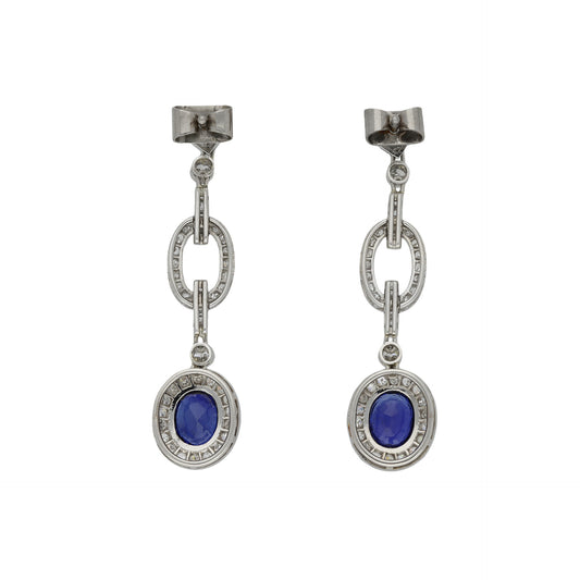 Art Deco Platinum Sapphire & Diamond Earrings back