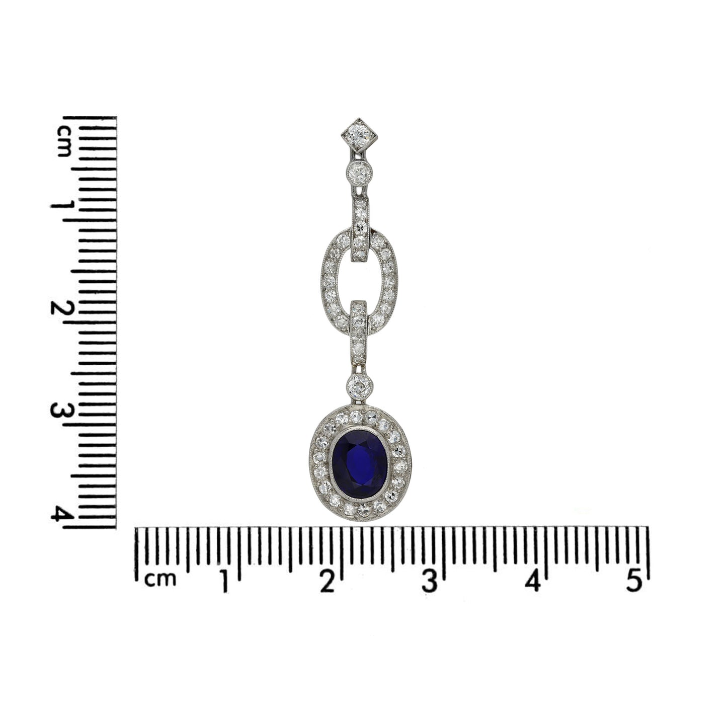 Art Deco Platinum Sapphire & Diamond Earrings measurements