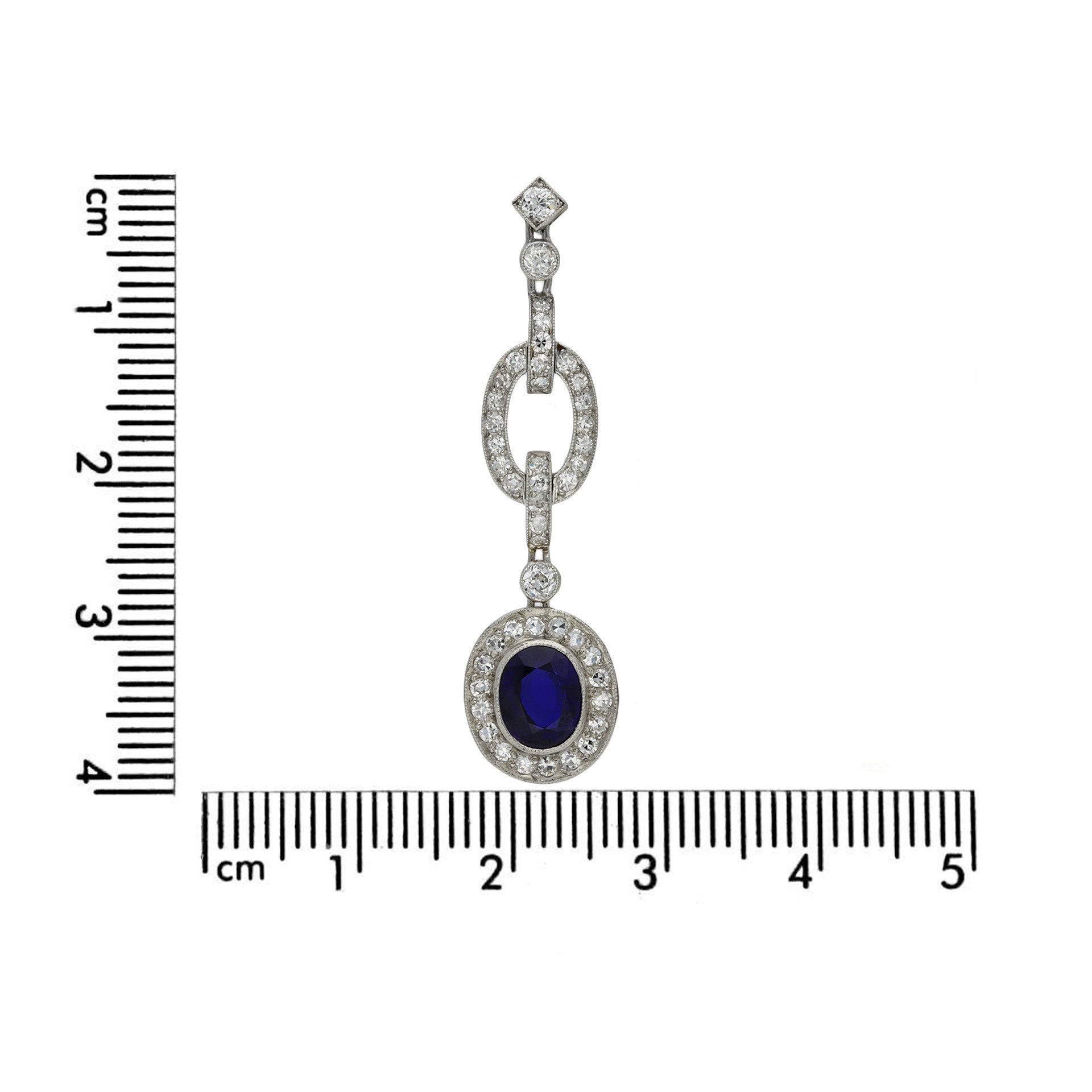 Art Deco Platinum Sapphire & Diamond Earrings measurements