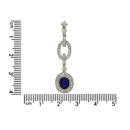 Art Deco Platinum Sapphire & Diamond Earrings measurements