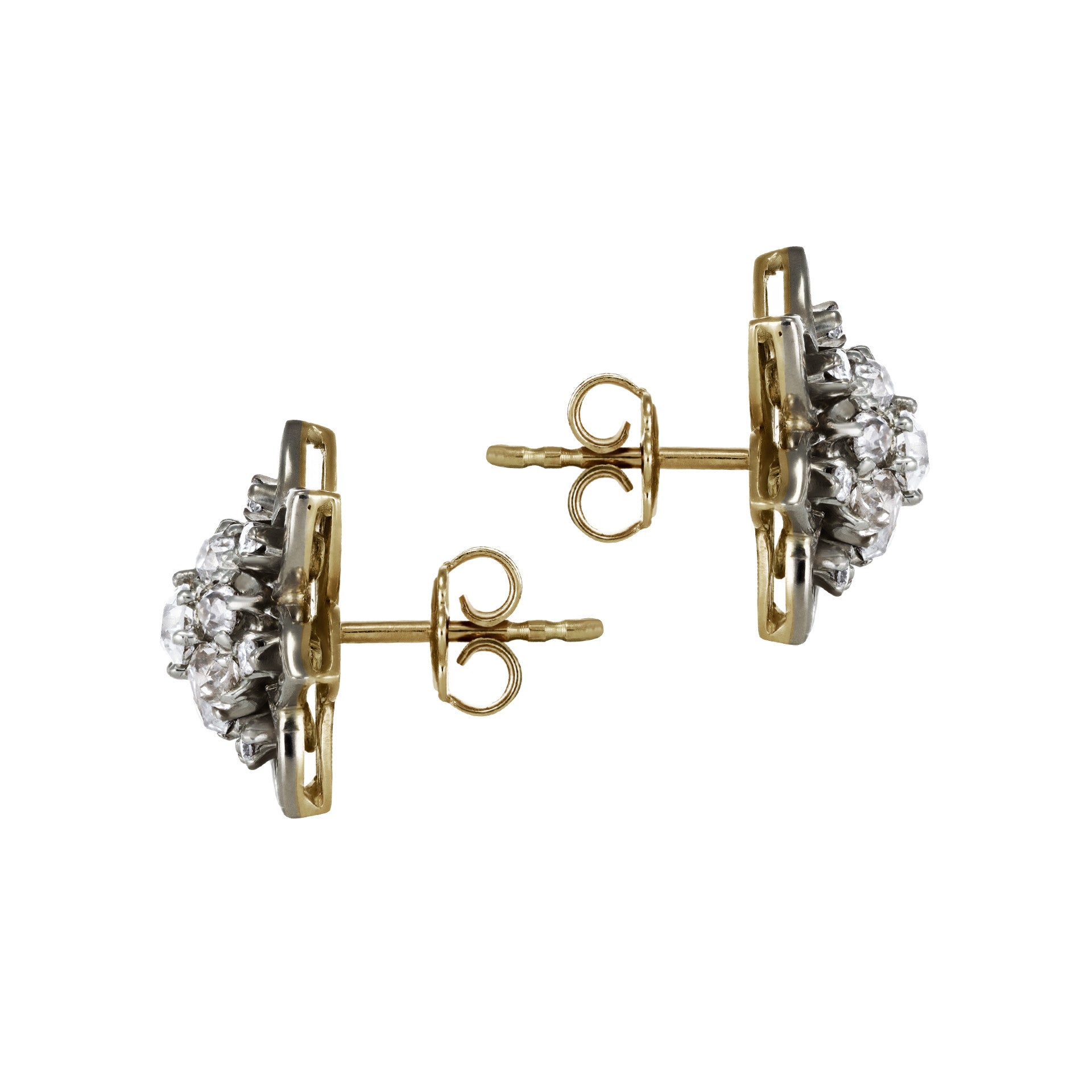 1940s Platinum & 18KT Yellow Gold Diamond Earrings side