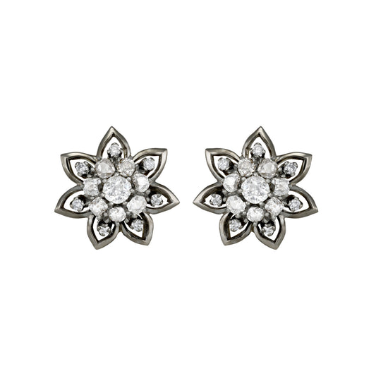 1940s Platinum & 18KT Yellow Gold Diamond Earrings front