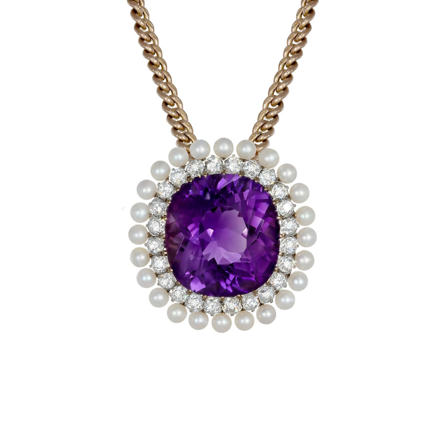 Dreicer & Co. Edwardian Platinum & 18KT Yellow Gold Amethyst & Diamond Necklace front