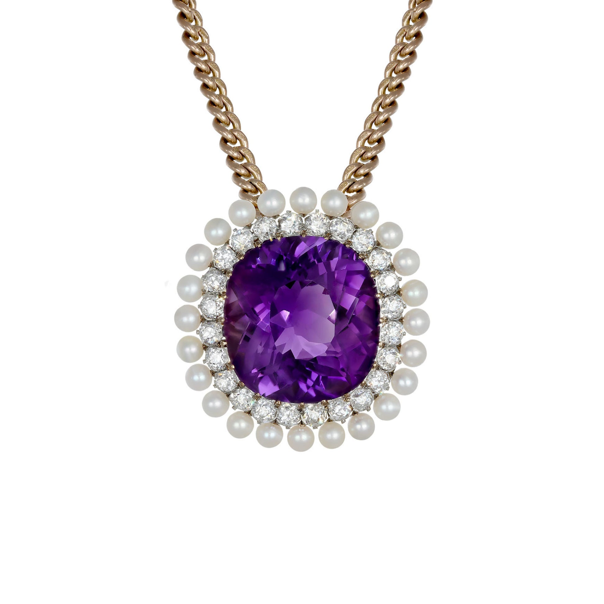 Dreicer & Co. Edwardian Platinum & 18KT Yellow Gold Amethyst & Diamond Necklace front
