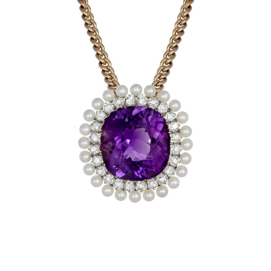 Dreicer & Co. Edwardian Platinum & 18KT Yellow Gold Amethyst & Diamond Necklace front