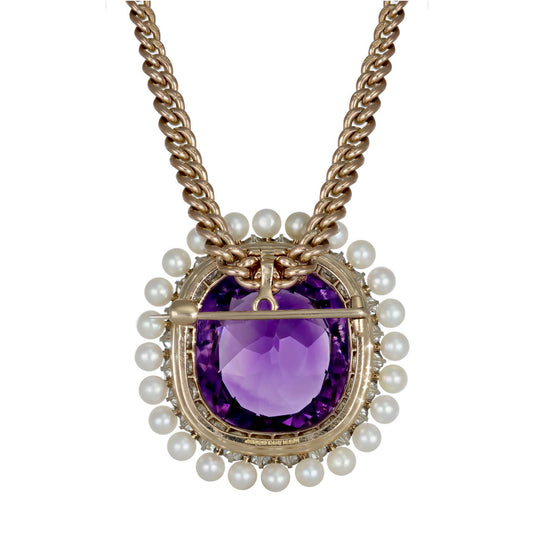 Dreicer & Co. Edwardian Platinum & 18KT Yellow Gold Amethyst & Diamond Necklace back