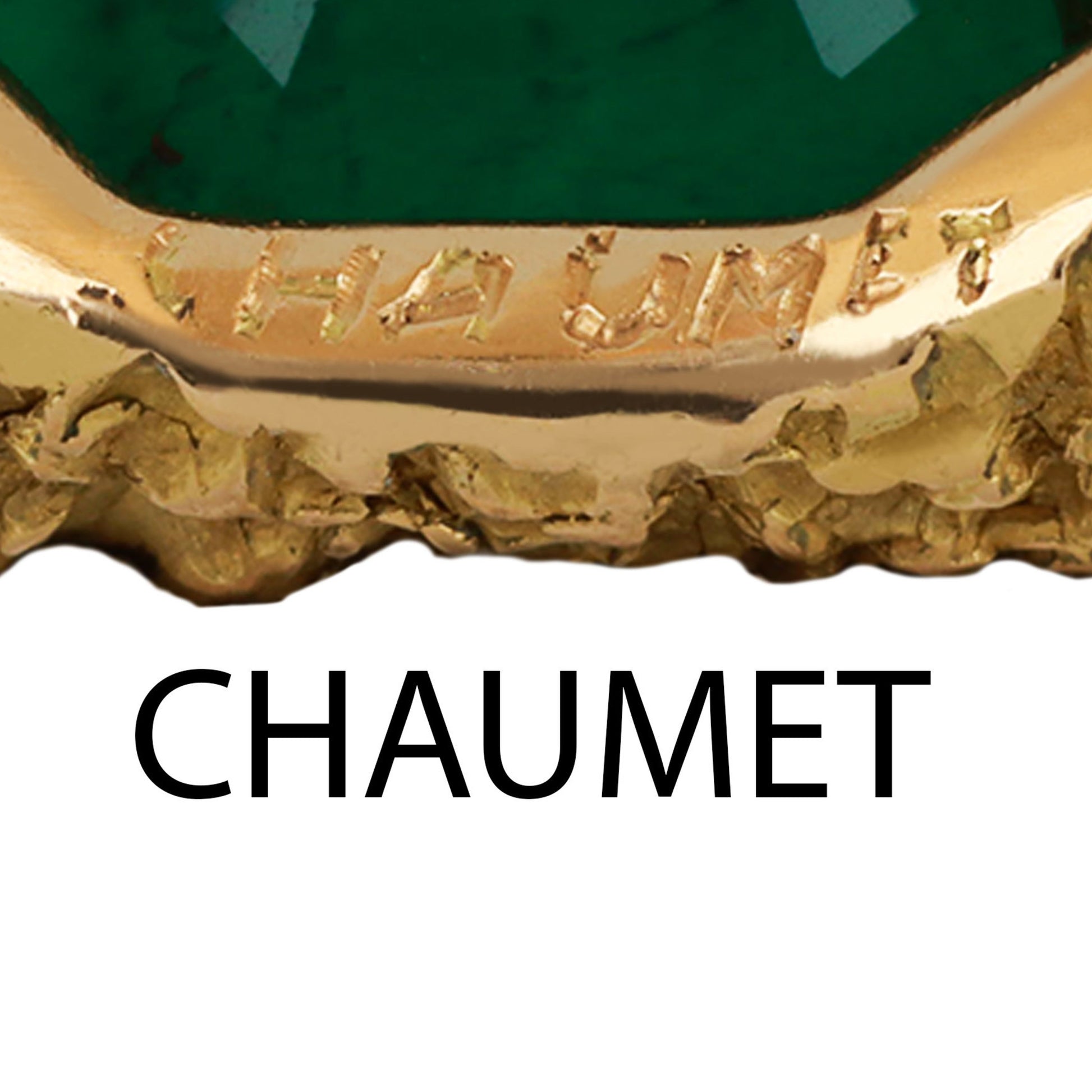 Chaumet 1960s 18KT Yellow Gold Emerald Ring signature