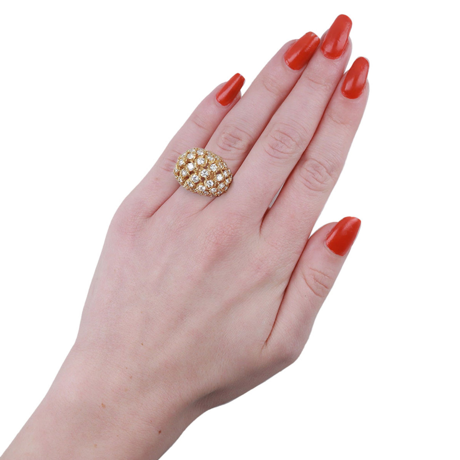 Van Cleef & Arpels 1970s 18KT Yellow Gold Diamond Ring on finger