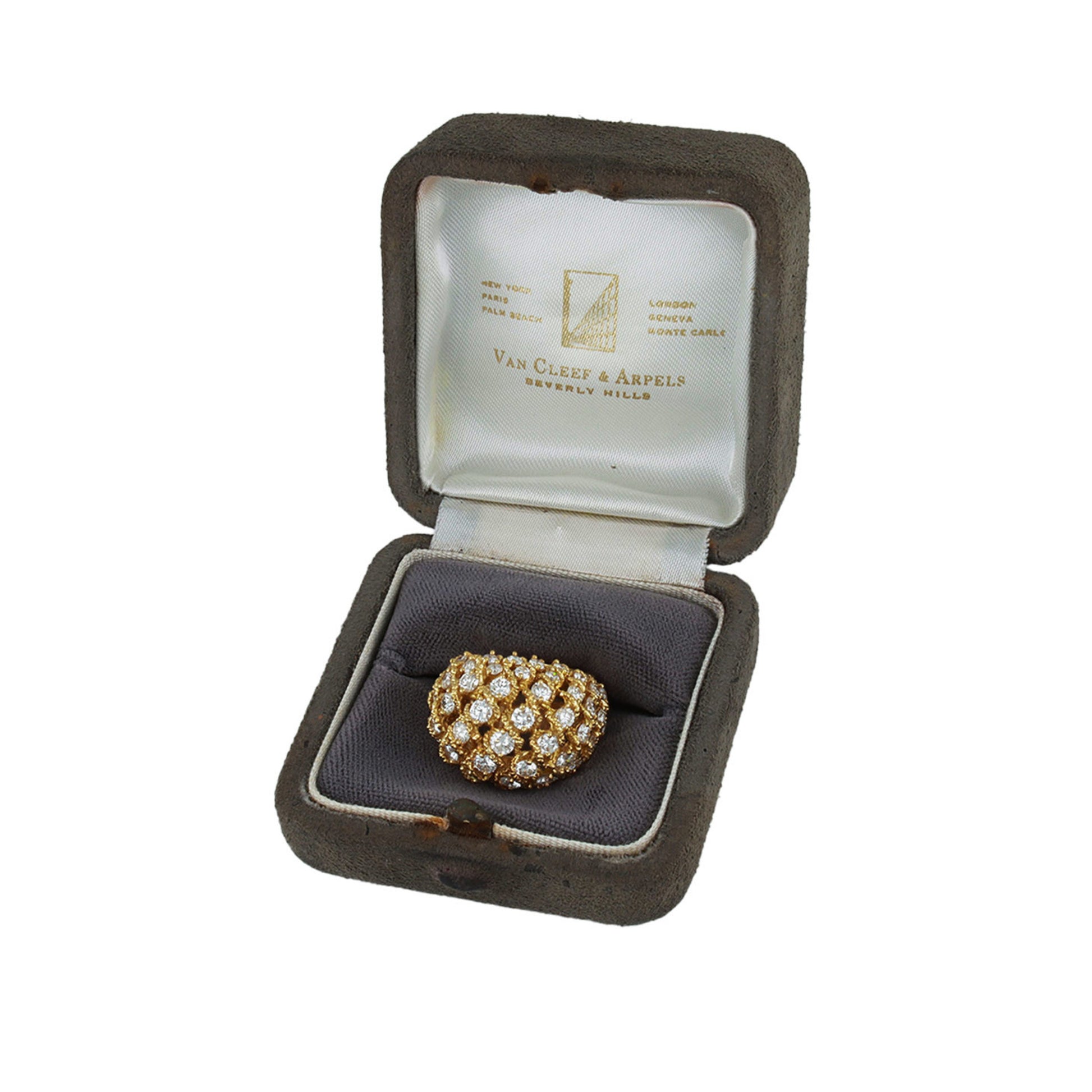 Van Cleef & Arpels 1970s 18KT Yellow Gold Diamond Ring in box