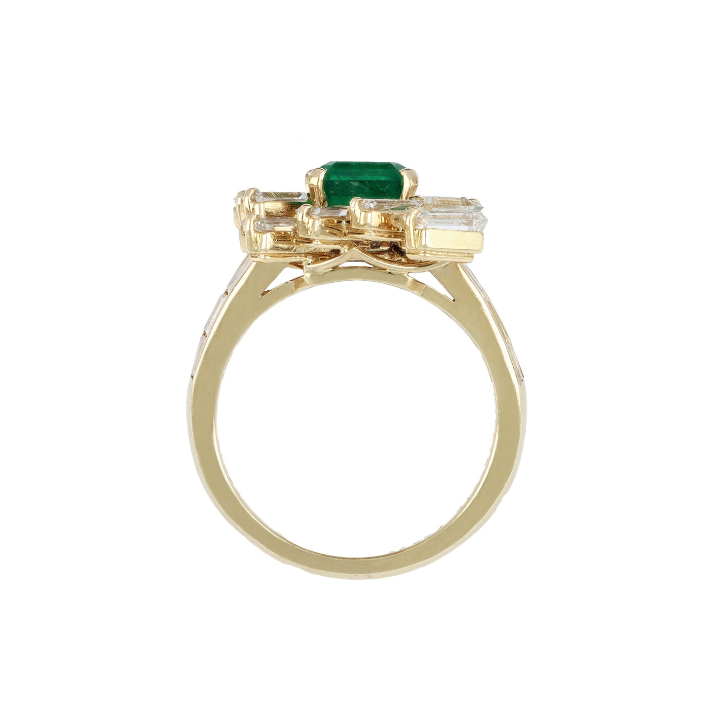 Mauboussin Paris 1970s 18KT Yellow Gold Emerald & Diamond Ring profile