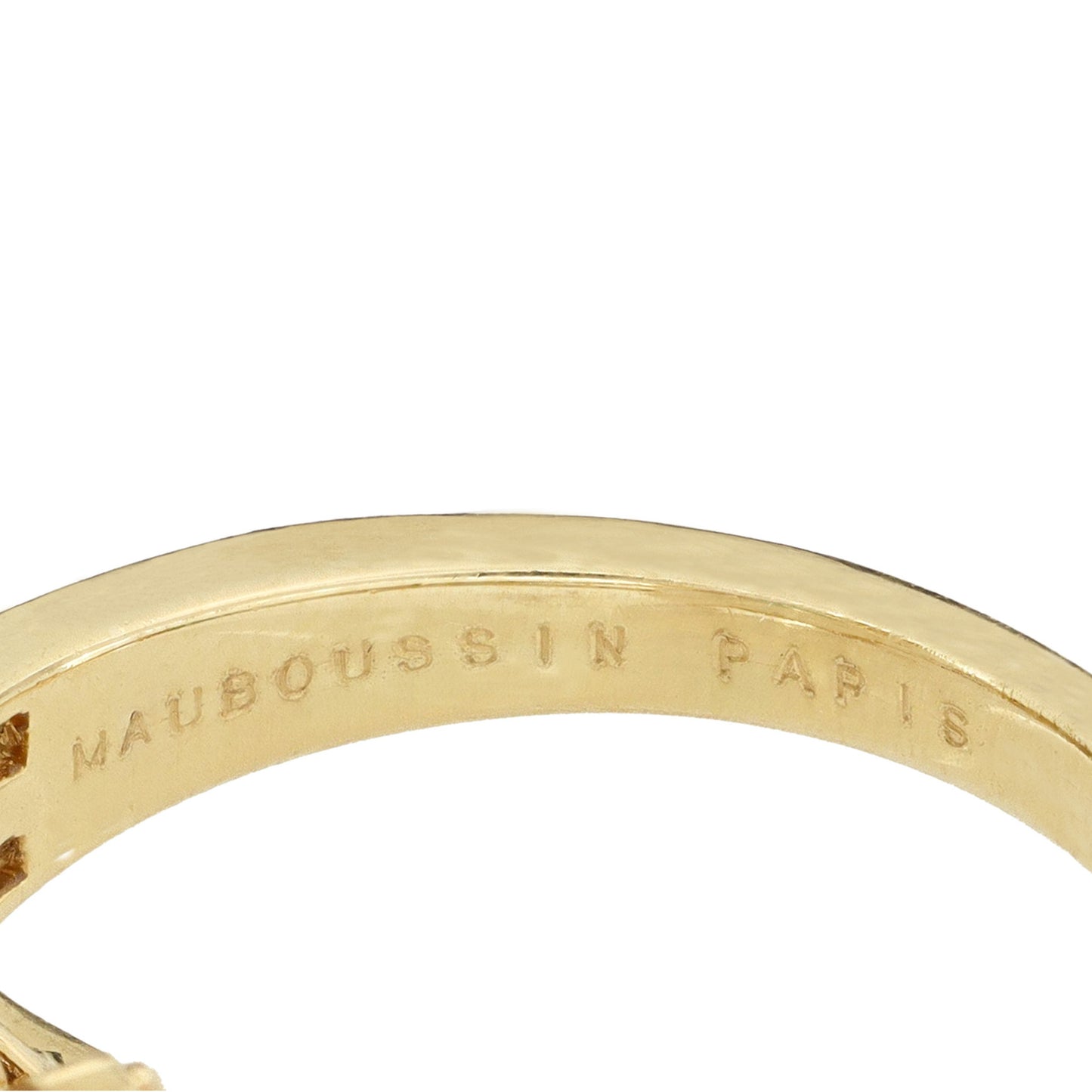 Mauboussin Paris 1970s 18KT Yellow Gold Emerald & Diamond Ring signature