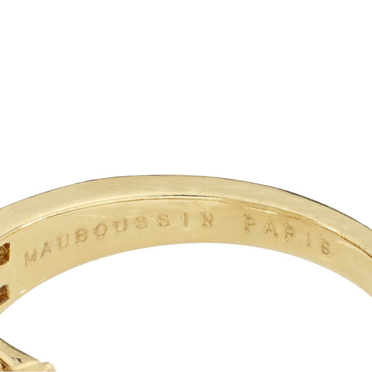 Mauboussin Paris 1970s 18KT Yellow Gold Emerald & Diamond Ring signature