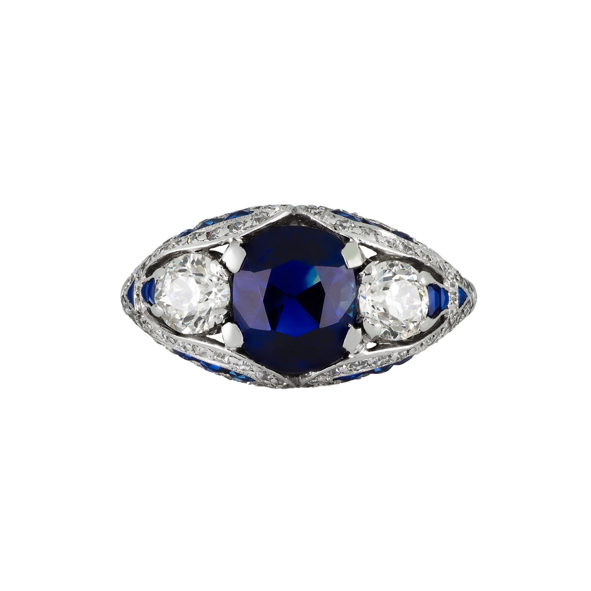 Tiffany & Co. Art Deco Platinum Sapphire & Diamond Ring front