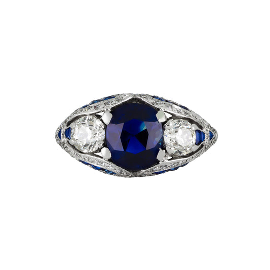 Tiffany & Co. Art Deco Platinum Sapphire & Diamond Ring front