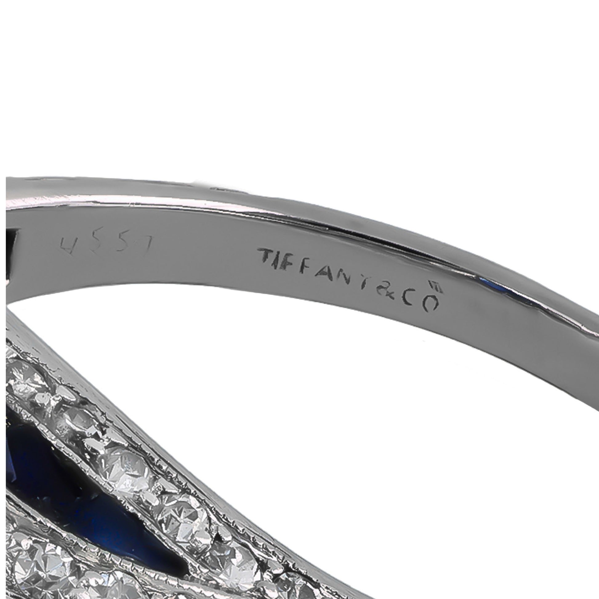 Tiffany & Co. Art Deco Platinum Sapphire & Diamond Ring signature
