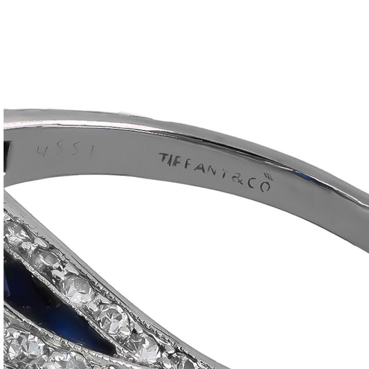 Tiffany & Co. Art Deco Platinum Sapphire & Diamond Ring signature