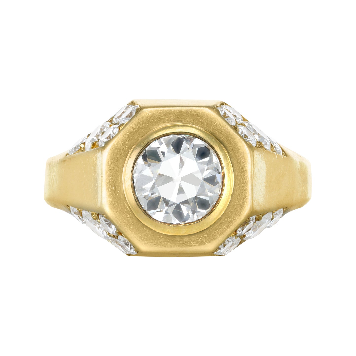 Bulgari Italian 1970s 20KT Yellow Gold Diamond Ring front