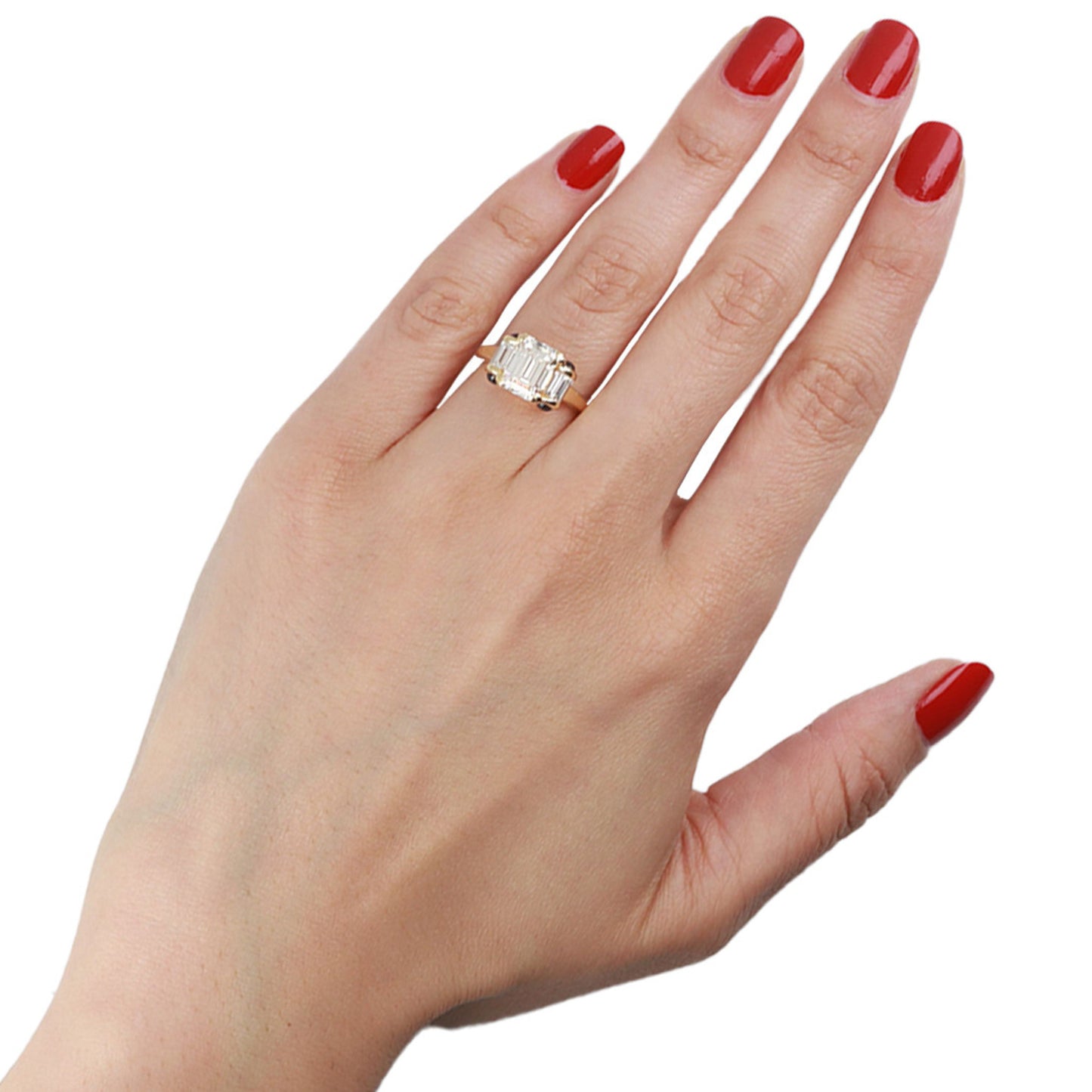 Mauboussin French Post-1980s 18KT Yellow Gold Diamond & Sapphire Ring on finger