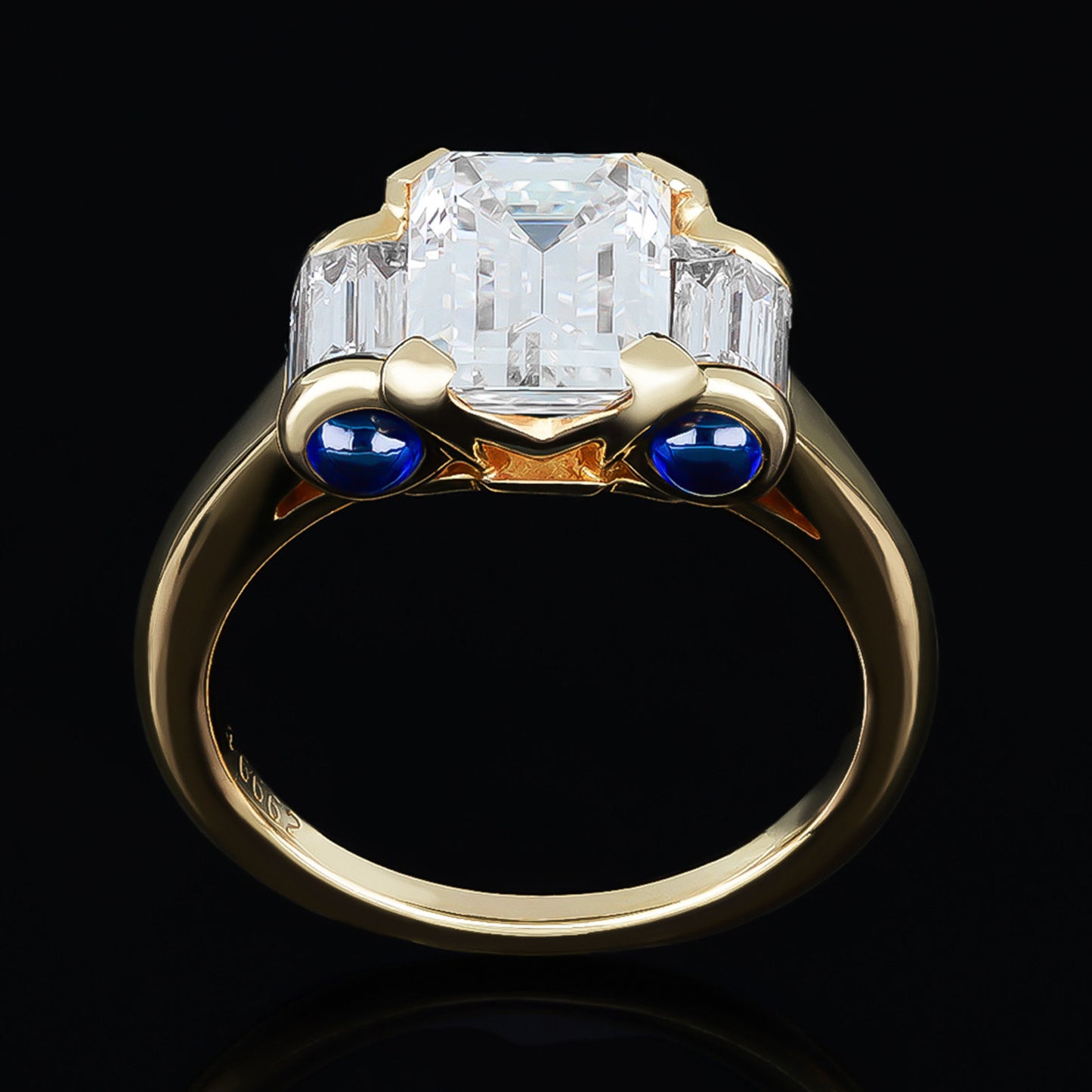 Mauboussin French Post-1980s 18KT Yellow Gold Diamond & Sapphire Ring profile