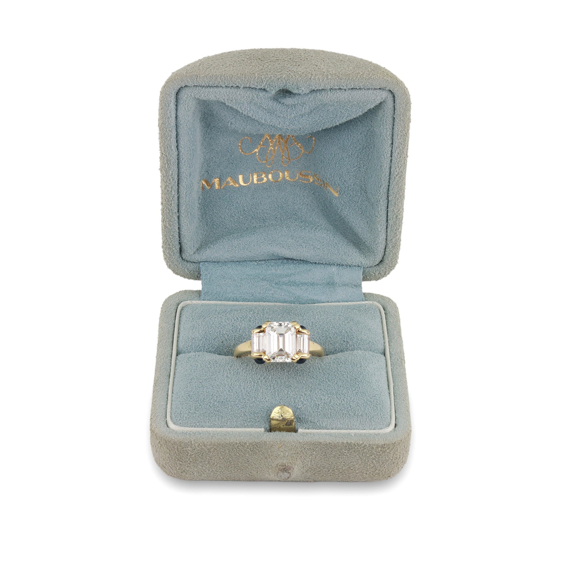 Mauboussin French Post-1980s 18KT Yellow Gold Diamond & Sapphire Ring in box