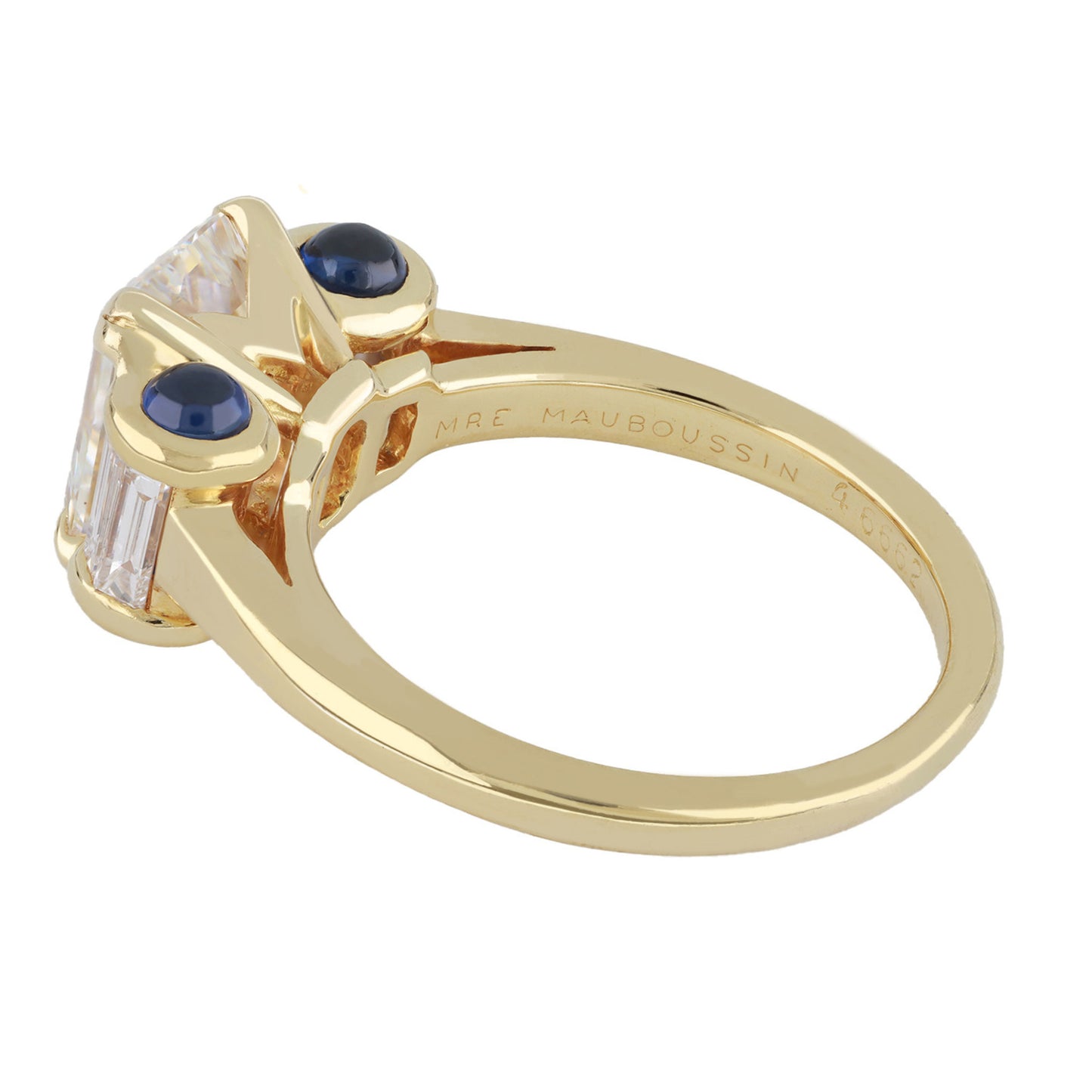 Mauboussin French Post-1980s 18KT Yellow Gold Diamond & Sapphire Ring side