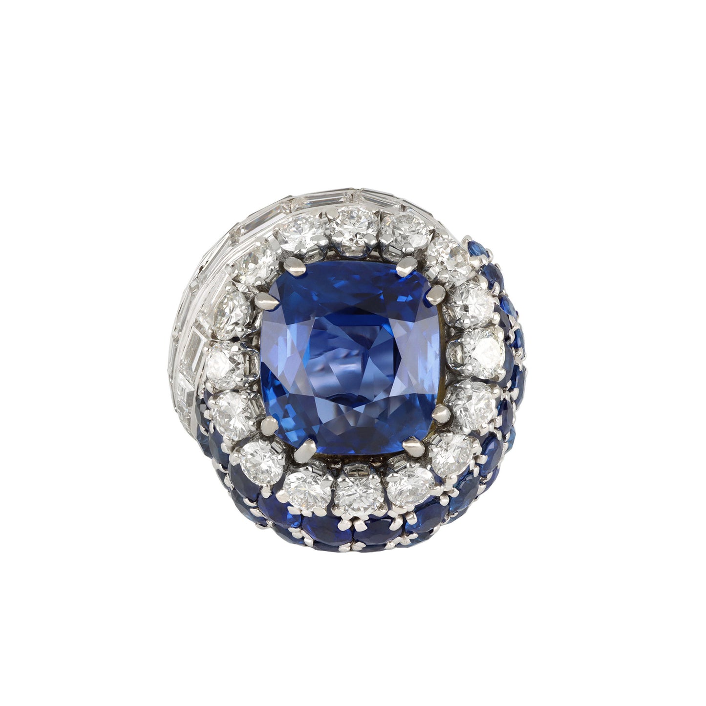 Pierre Sterle Paris 1950s Platinum Sapphire & Diamond Ring front