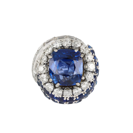 Pierre Sterle Paris 1950s Platinum Sapphire & Diamond Ring front