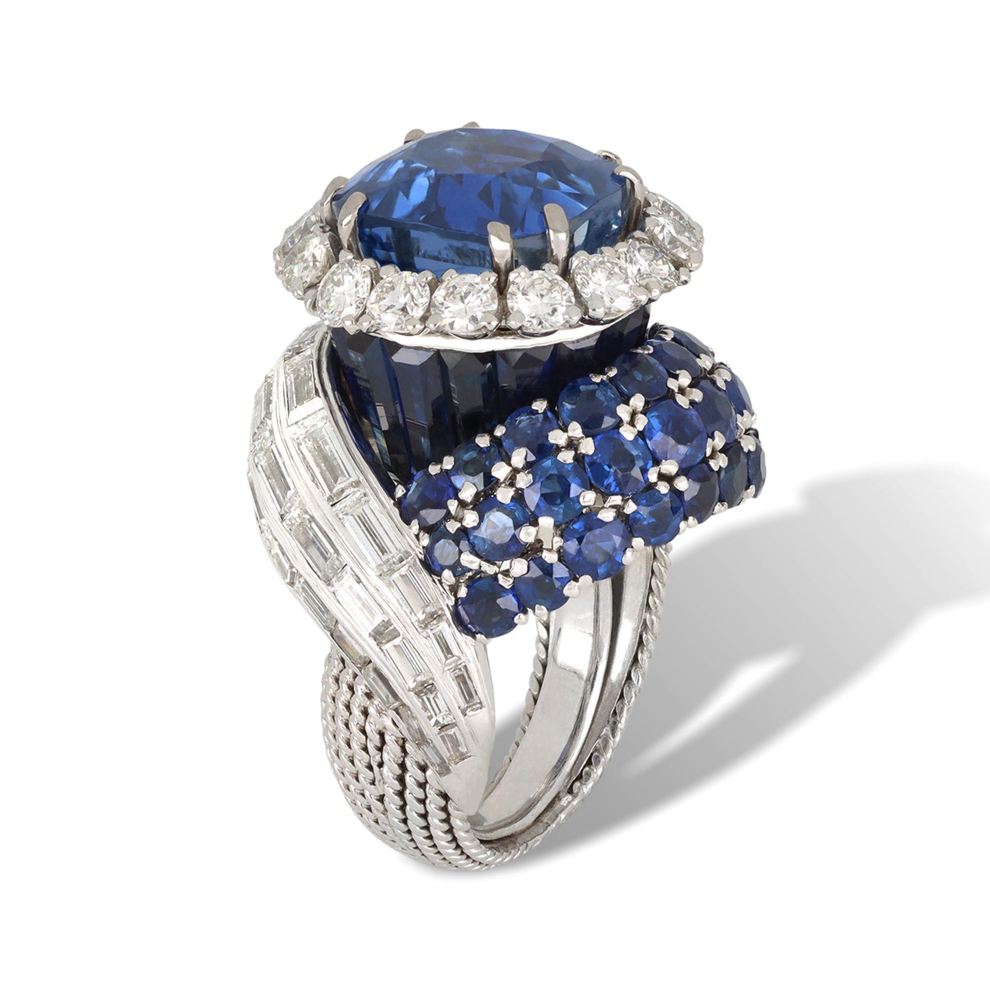 Pierre Sterle Paris 1950s Platinum Sapphire & Diamond Ring side