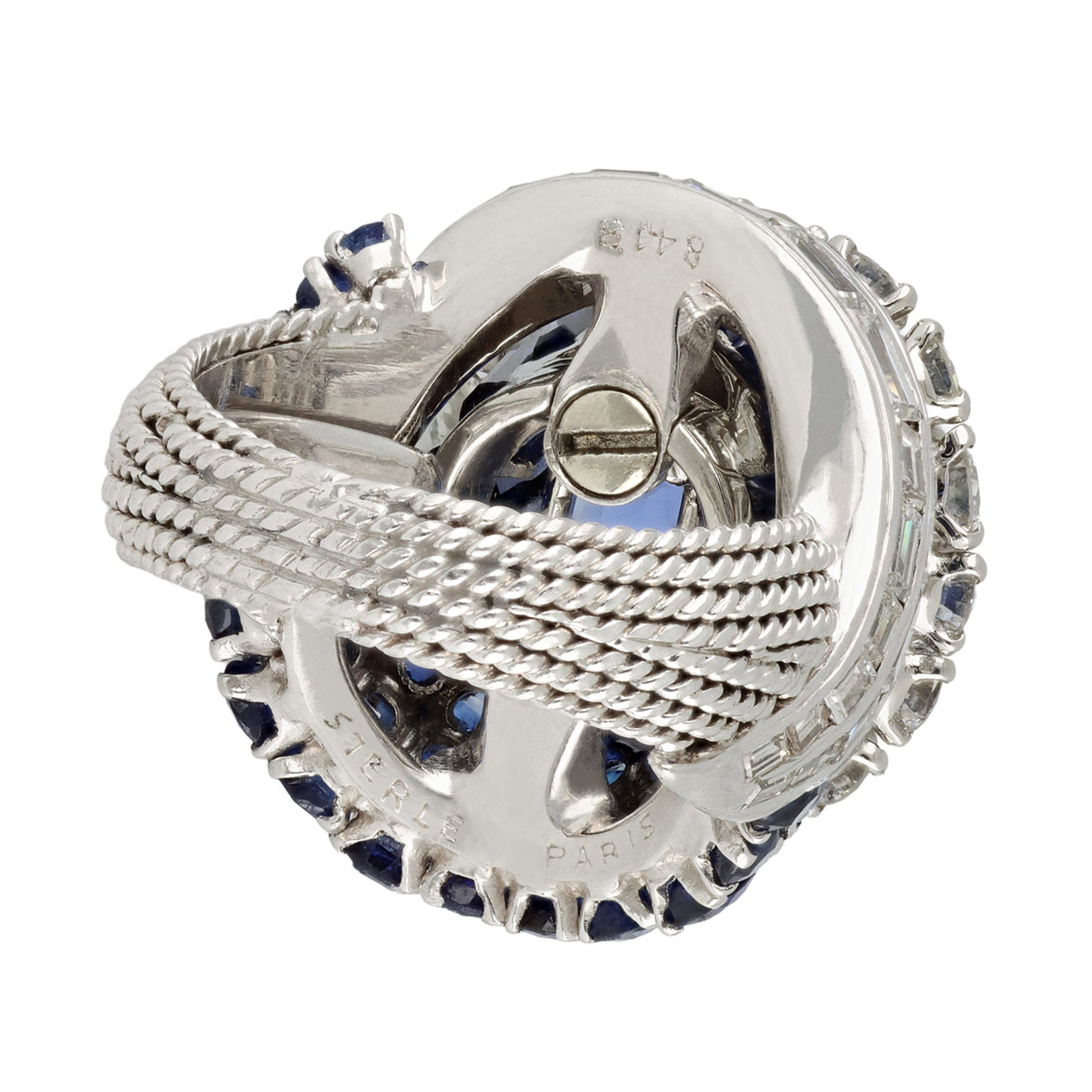 Pierre Sterle Paris 1950s Platinum Sapphire & Diamond Ring back