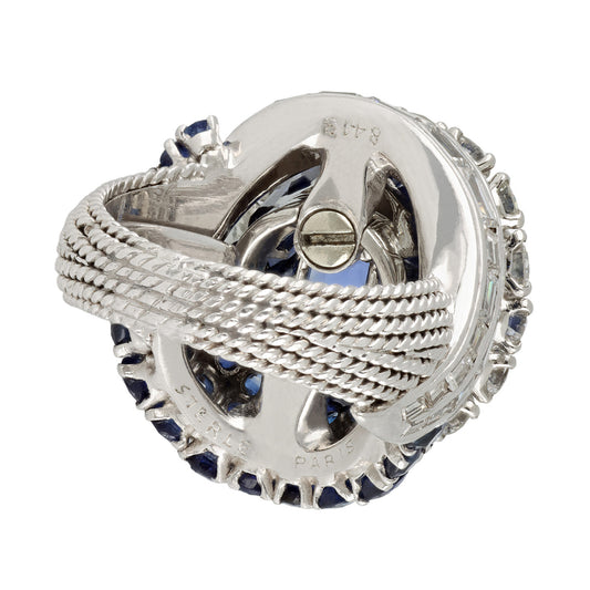 Pierre Sterle Paris 1950s Platinum Sapphire & Diamond Ring back