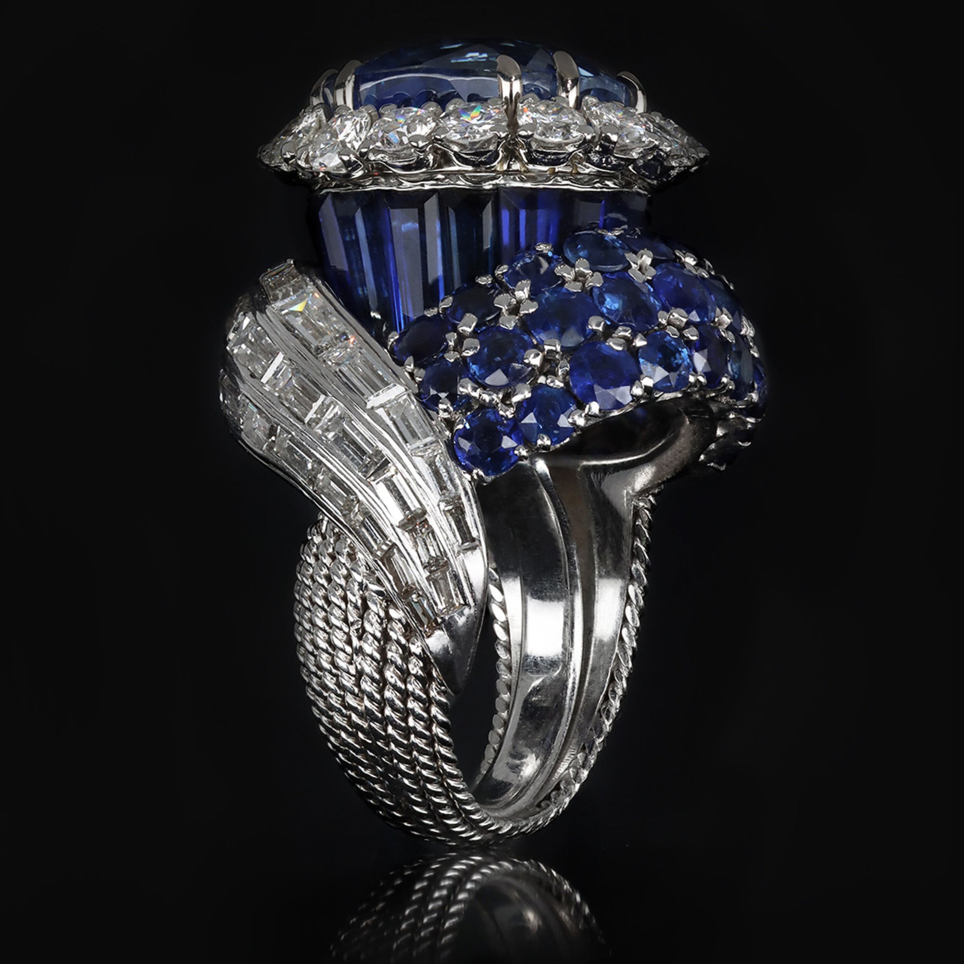 Pierre Sterle Paris 1950s Platinum Sapphire & Diamond Ring side