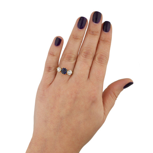 Julius Rosenthal Victorian 18KT Yellow Gold Sapphire & Diamond Ring on finger