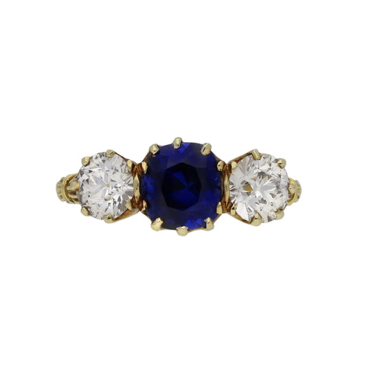 Julius Rosenthal Victorian 18KT Yellow Gold Sapphire & Diamond Ring front
