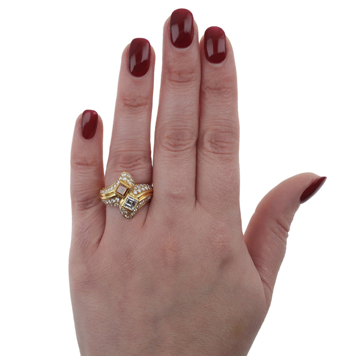 Boucheron Paris 1980s 18KT Yellow Gold Diamond Ring on finger