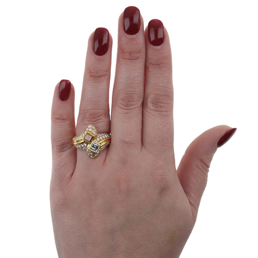 Boucheron Paris 1980s 18KT Yellow Gold Diamond Ring on finger