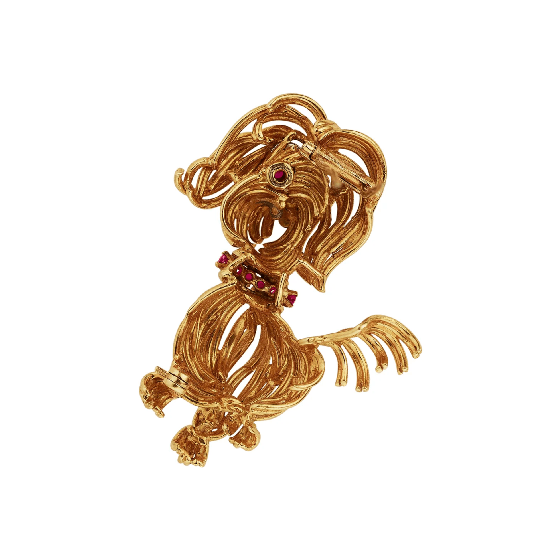 Van Cleef & Arpels Paris 1960s 18KT Yellow Gold Diamond, Enamel & Ruby Yorkie Brooch back