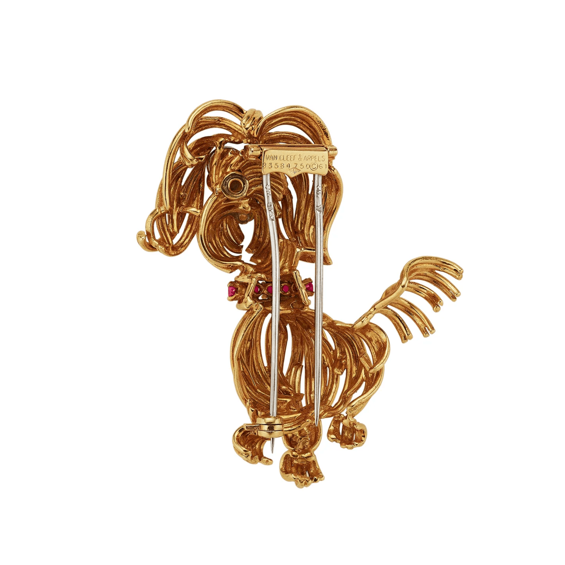 Van Cleef & Arpels Paris 1960s 18KT Yellow Gold Diamond, Enamel & Ruby Yorkie Brooch back